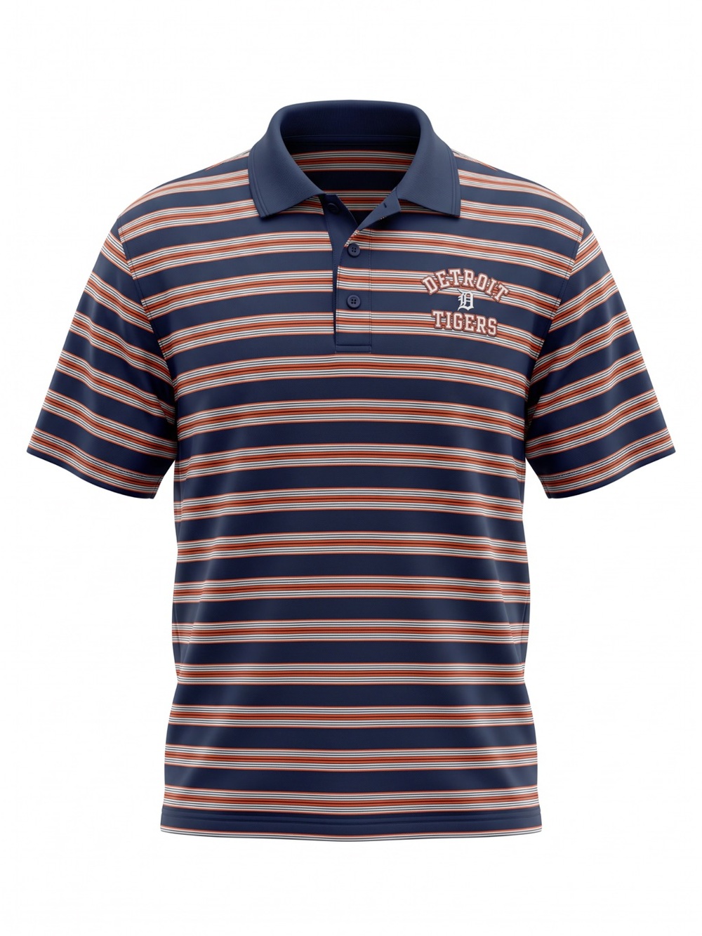 Detroit Tigers Striped Polo Shirt - Navy and Orange